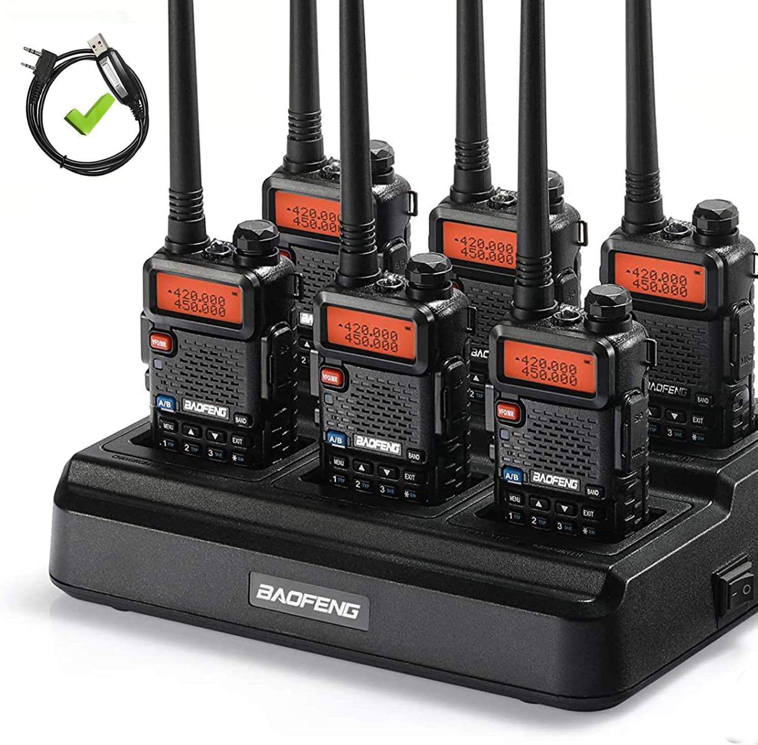 Baofeng GT-5R [6 Packs] |  with Six-way Charger & Cable [100% Legal Version of UV-5R] - Radioddity