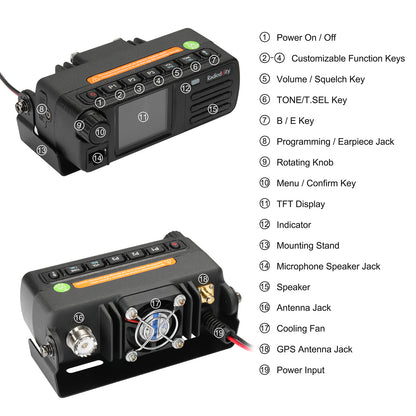 Radioddity DB25-D Mini Mobile Radio | 20W | Analog & Digital DMR | VHF & UHF Dual Band | GPS / APRS | SMS | Color Screen | 300000 Contacts - Radioddity