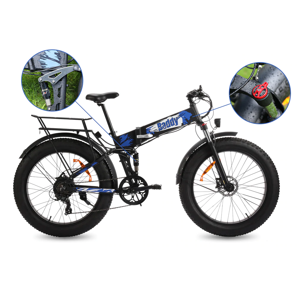 Raddy eTrail Terra Folding Electric Bike | 750W | Fat Tire | 48V Battery | 60 Miles 7 Speed | Dual Battery Design - Radioddity