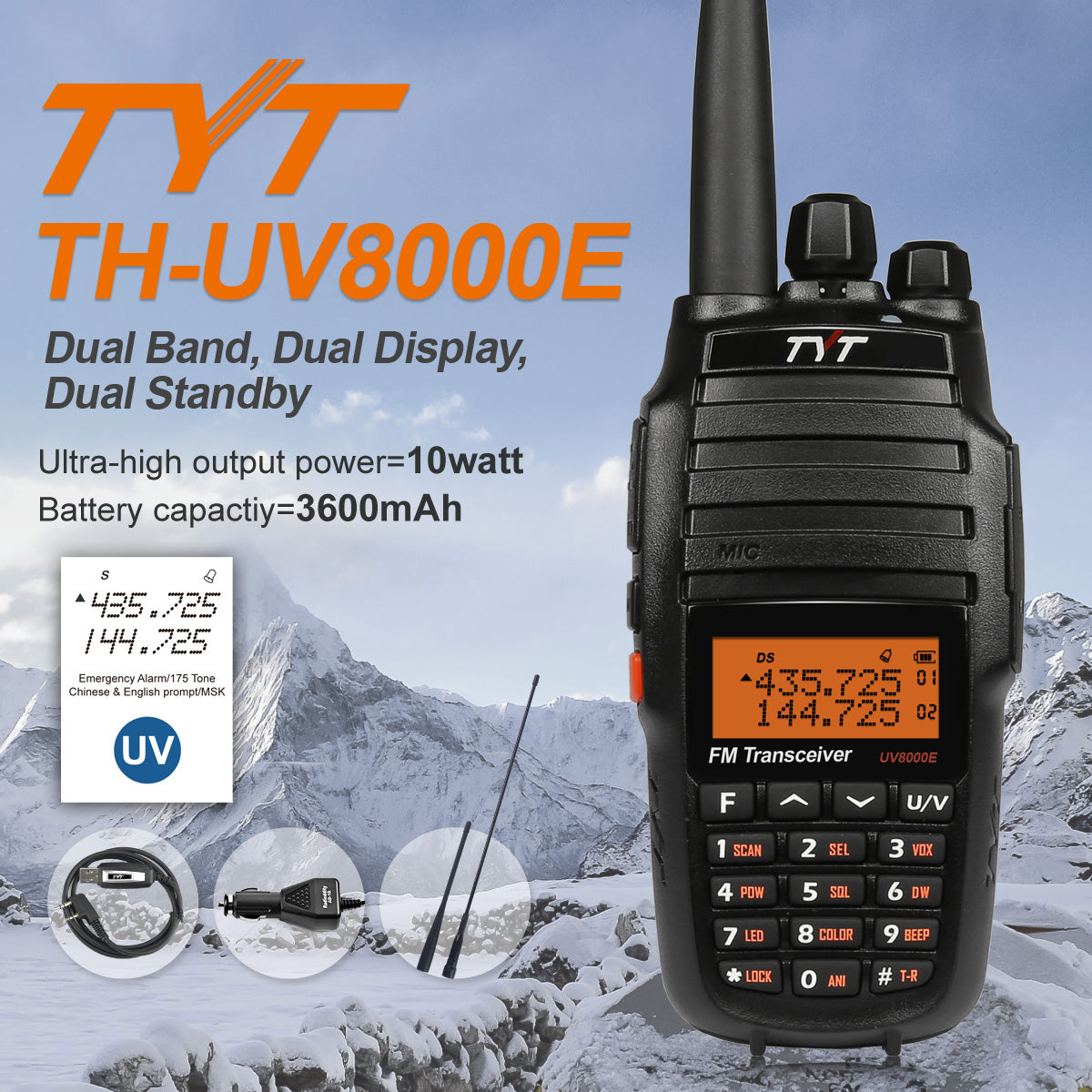 TYT UV8000E | Dual Band | 10W | 3600mAh | Cross Band Repeater | Cable - Radioddity