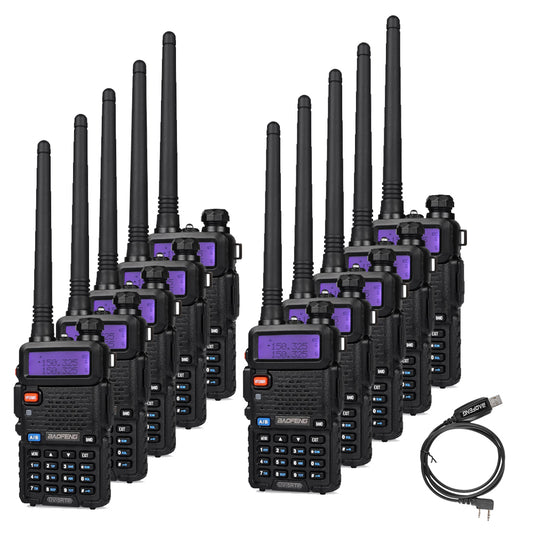 Baofeng UV-5RTP [10 Pack + Cable] | Dual Band | 8W/4W/1W | Tri-power Two Way Radio - Radioddity