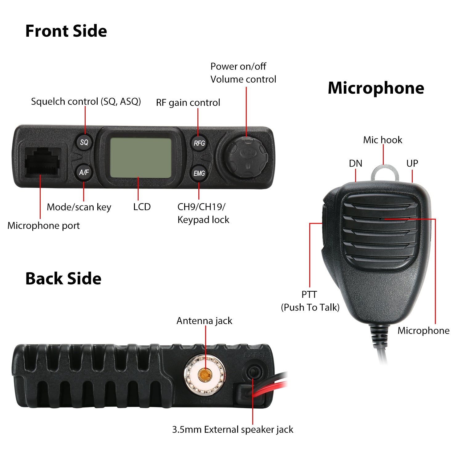 Radioddity CB-27 CB Radio Mobile Radio  | AM/FM | 4W | 40/80 Channel - Radioddity