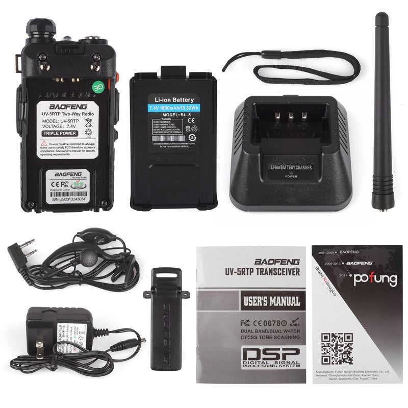 Baofeng UV-5RTP [2 Pack + 2 Speaker + Cable] | Dual Band | 8W/4W/1W | Tri-power - Radioddity