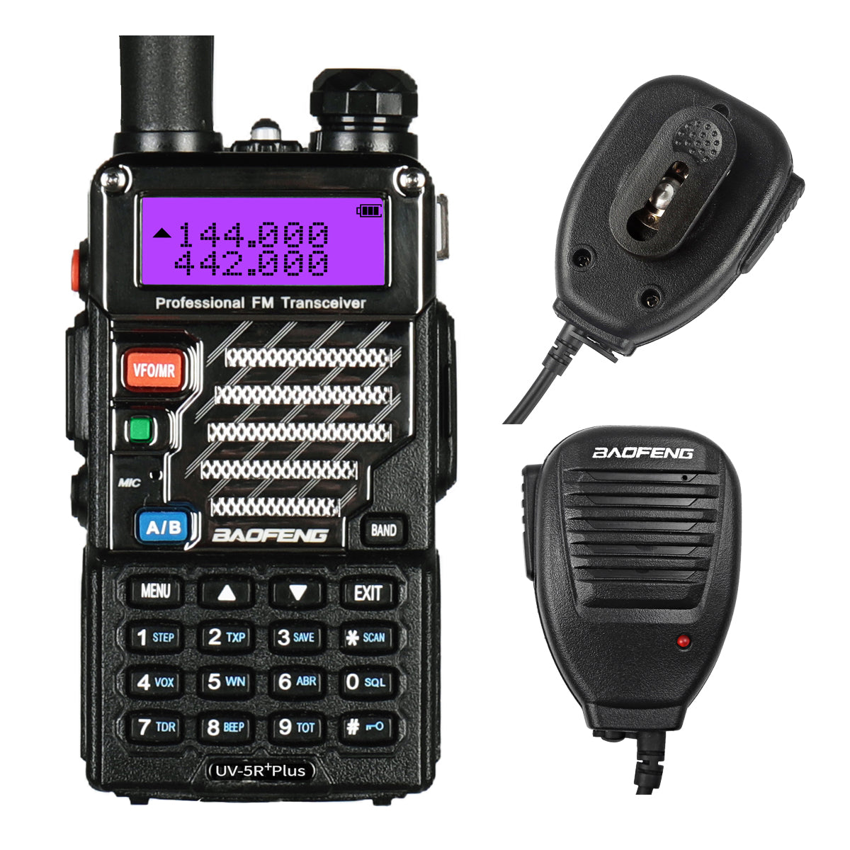 Baofeng UV-5R PLUS | DUAL BAND | 4/1W | 128CH | FLASHLIGHT | with Speaker Mic [DISCONTINUED] - Radioddity