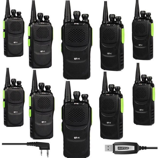 Baofeng GT-1 [10 Pack + Cable] | UHF | 5W | 16CH | Flashlight | FM Function Two-Way Radio - Radioddity